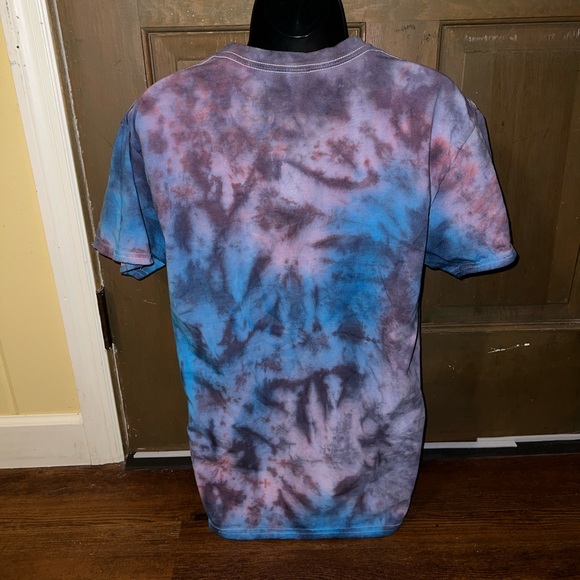 Gildan Blue Purple Custom Tie-Dye Retro Cosmic Short Sleeve Cotton Shirt Size M - Picture 3 of 7
